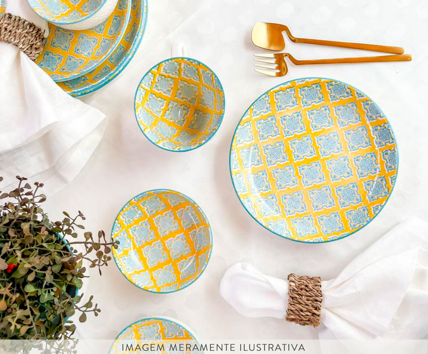 Prato Raso em Porcelana Bart - Amarelo e Azul image number 2