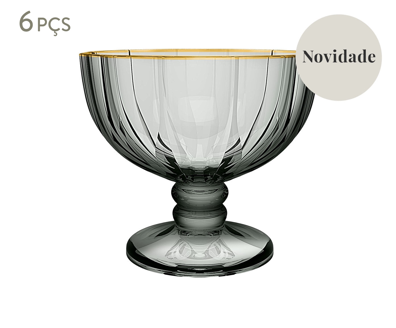 Jogo de Ta&ccedil;as para Sobremesa com Borda Dourada Refinatto Fum&ecirc; - image 0