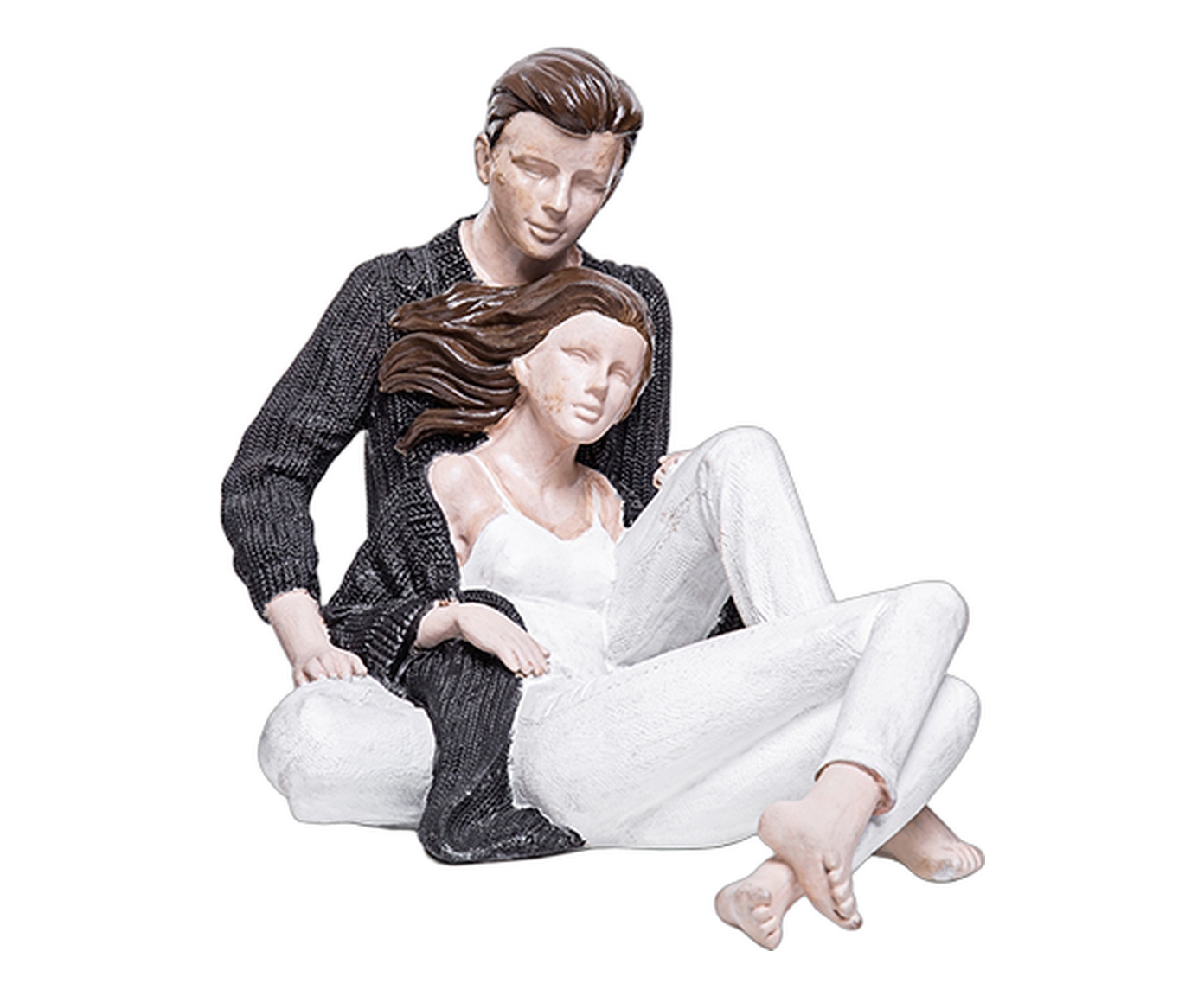 Escultura Casal Deitado Abra&ccedil;ado Bege e Branco image number 0