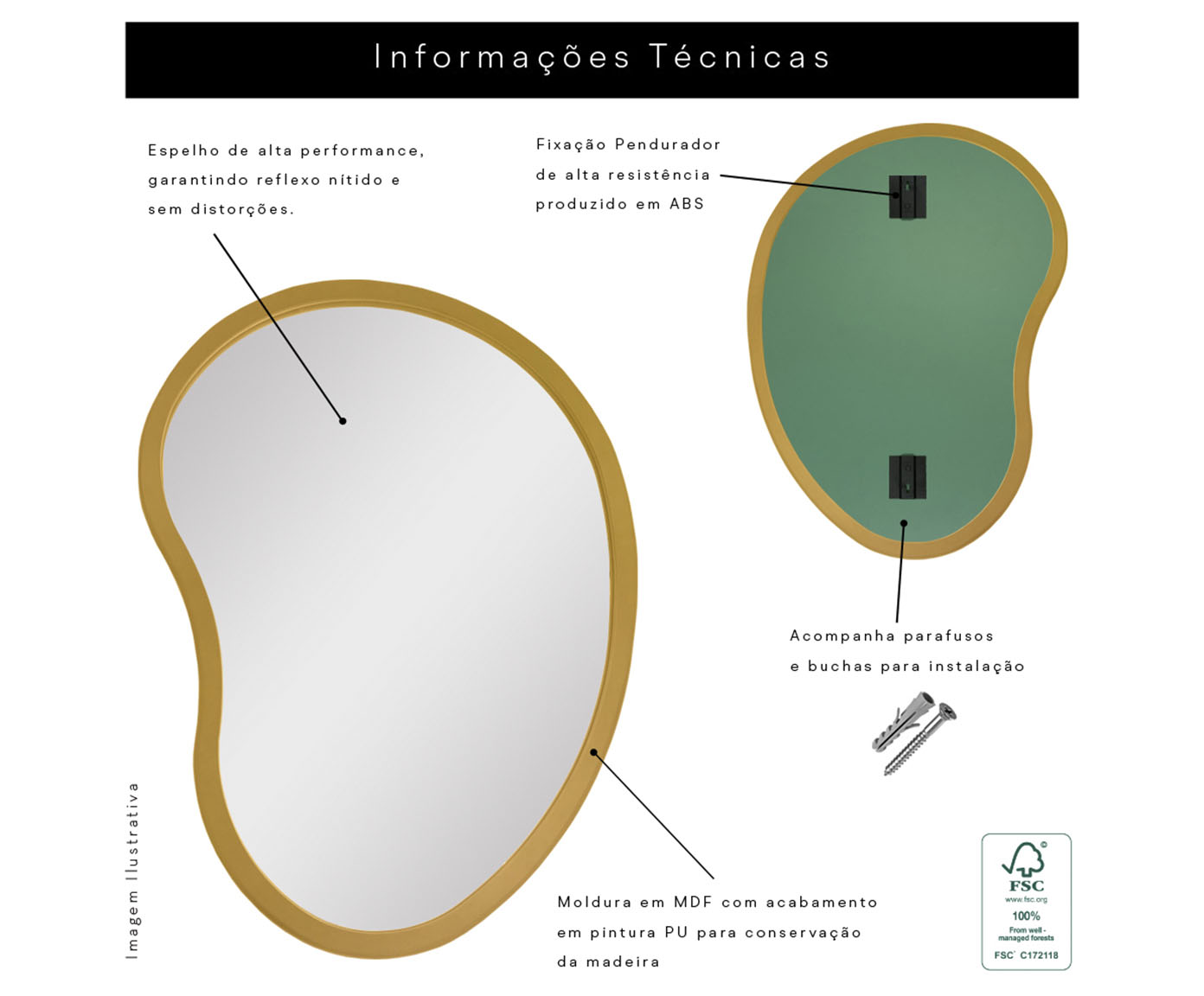 Espelho de Parede Org&acirc;nico Egg Dourado image number 6