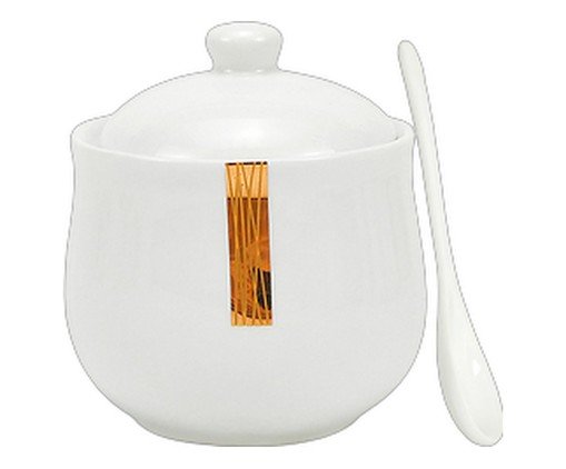 A&ccedil;ucareiro com Colher em Porcelana Lumie Branco e Dourado - image 0