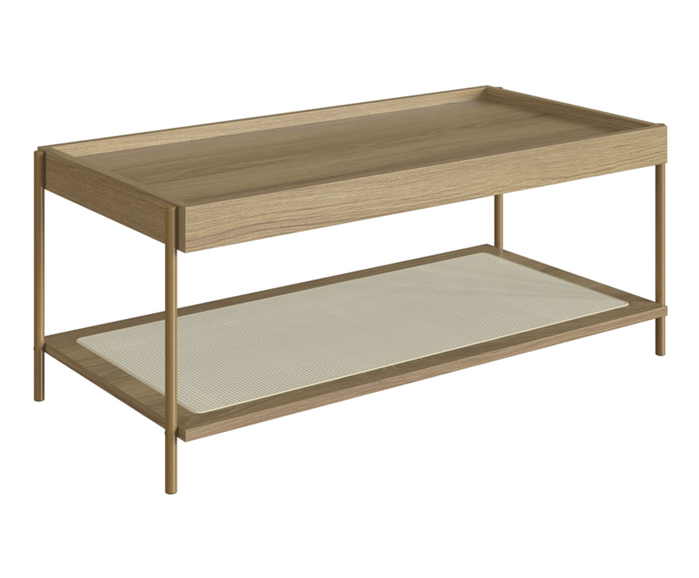 Mesa de Centro Retangular com Prateleira Tela Oslo Hanover e Dourado - image 0