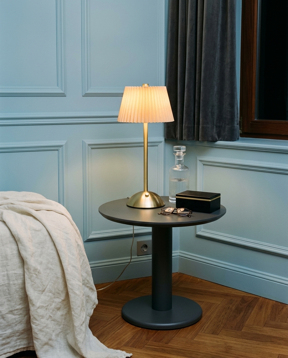 Lumin&aacute;ria de Mesa Moho Dourado e Bege image number 1