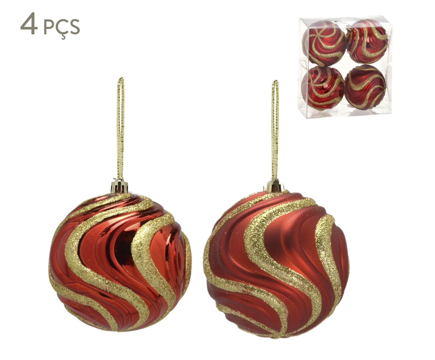 Jogo de Bolas Natalinas para &Aacute;rvore - Vermelho e Dourado - image 0