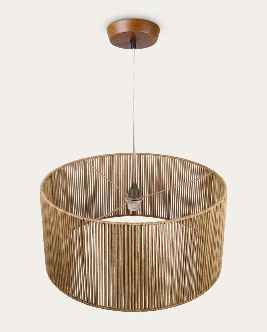 Pendente Imbuia com C&uacute;pula Cil&iacute;ndrica Corda N&aacute;utica Rami Bivolt image number 3