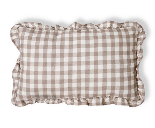 Capa de Almofada Retangular Estampada com Babados Vichy Elena Bege image number 0
