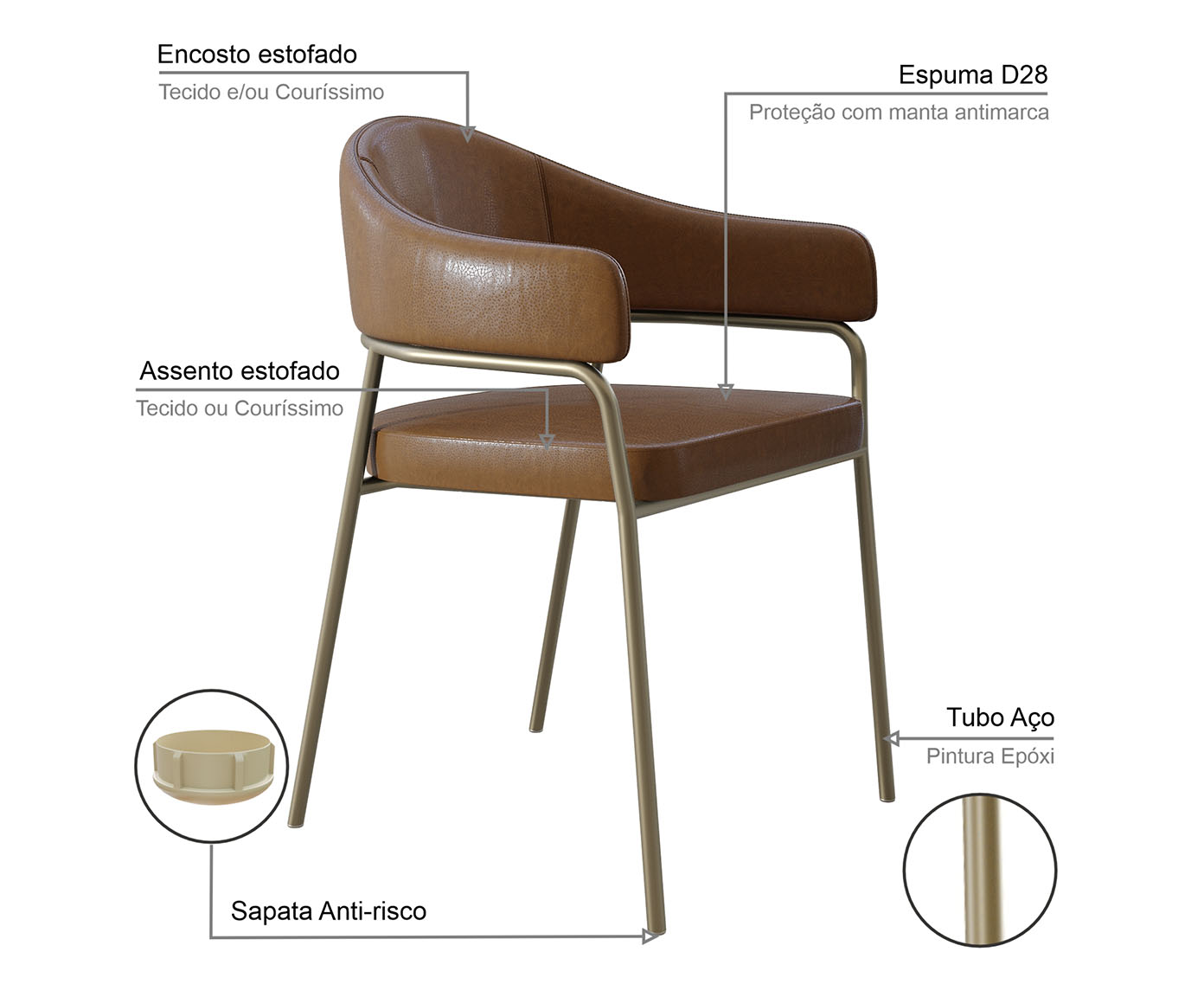 Cadeira de Jantar OliviaTecido Champanhe Caramelo image number 2