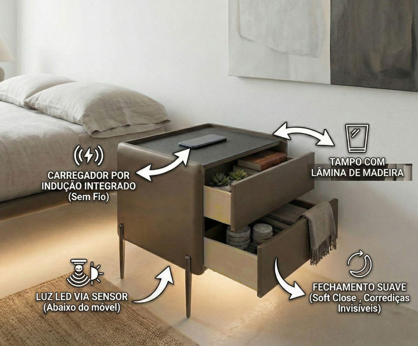 Mesa de Cabeceira Inteligente Smart Orion Capuccino image number 4
