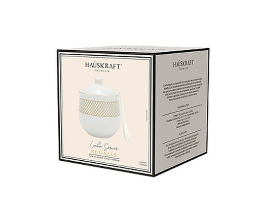 A&ccedil;ucareiro com Colher em Porcelana Regal Branco e Dourado image number 2