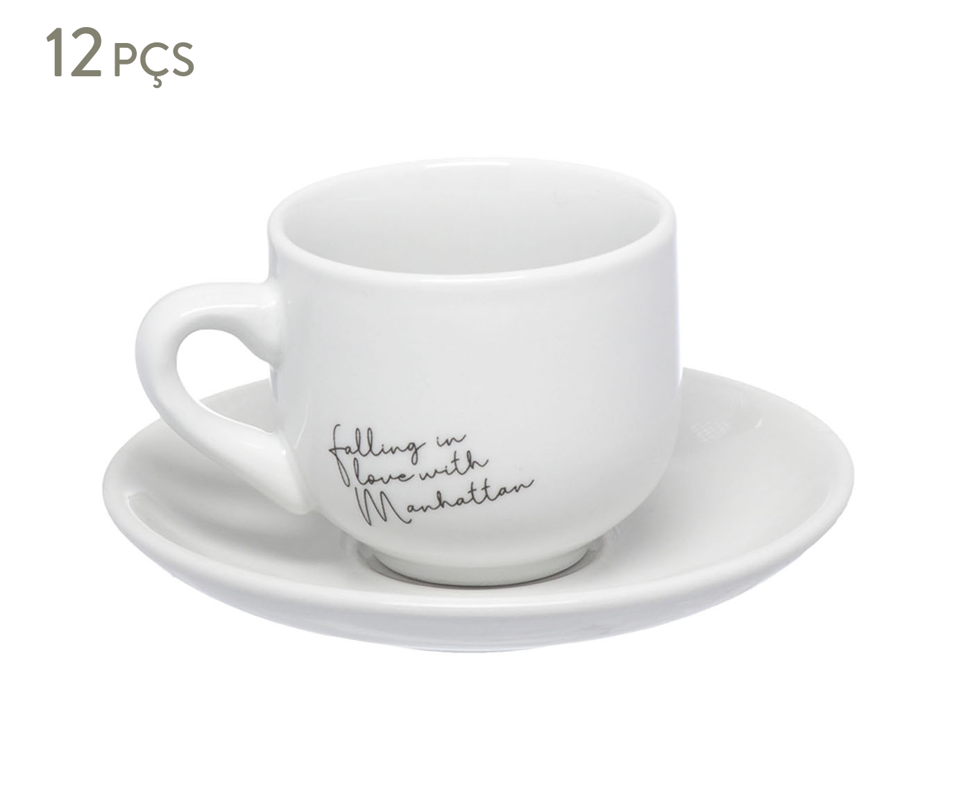 Jogo de X&iacute;caras de Caf&eacute; com Pires em Porcelana Manhattan Branca image number 0
