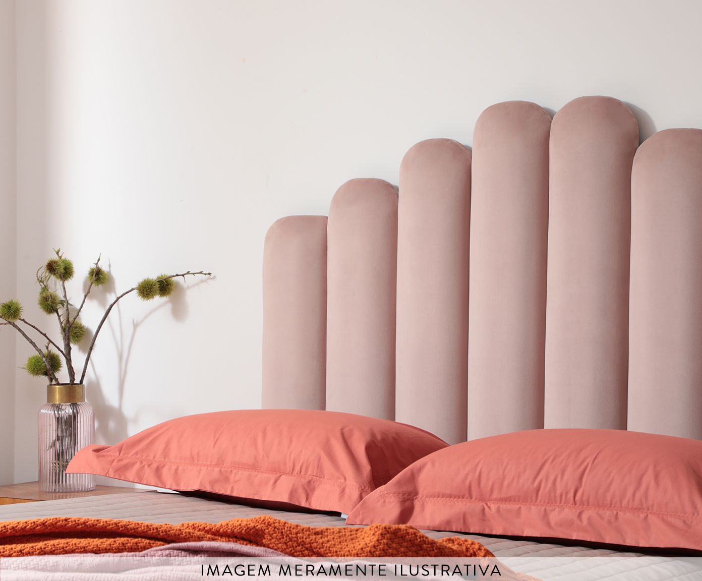 Cabeceira Painel em Veludo Royal Gomos - Rosa image number 5