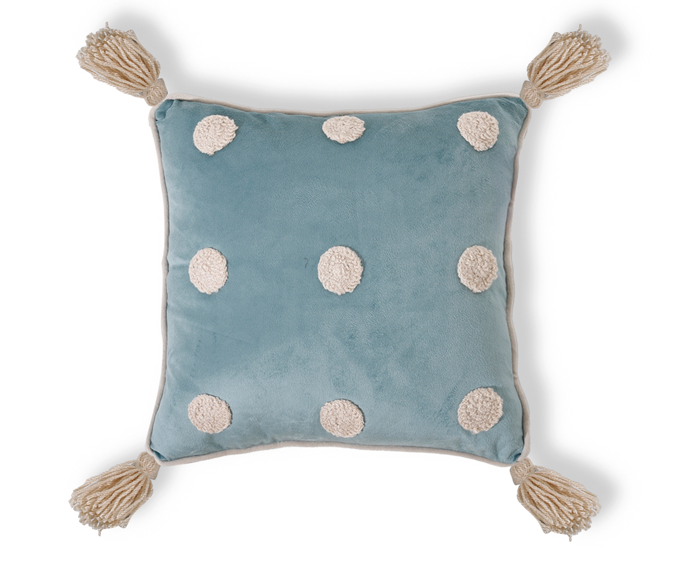 Capa de Almofada Bordada com Vivo e Tassels Po&aacute;s Azul - image 0