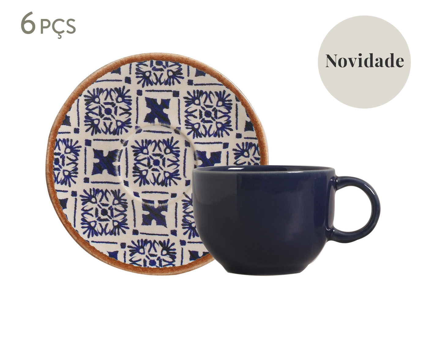 Jogo de X&iacute;caras para Ch&aacute; Coup Stoneware New Asteca &Eacute;tnico - image 0