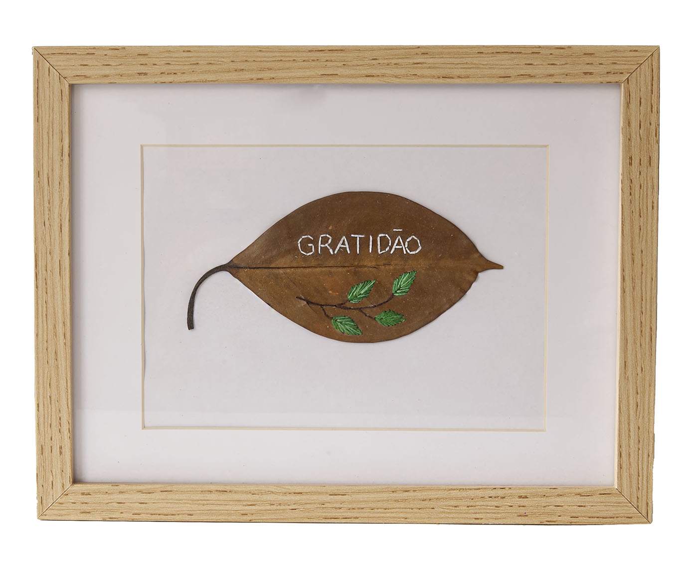 Quadro Folha Bordada Gratid&atilde;o image number 0