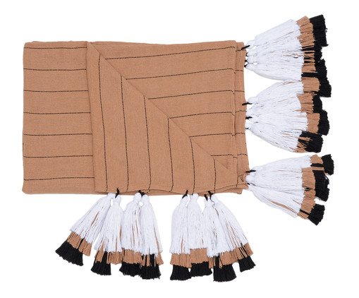 Manta para Sof&aacute; com Tassel Tri Tribo - Bege e Branca image number 1