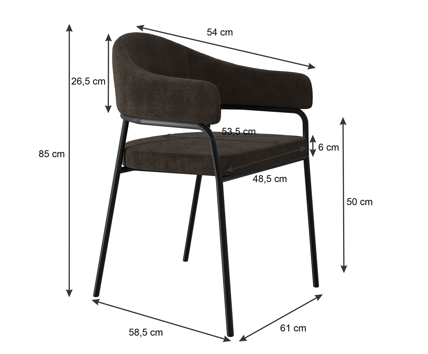 Cadeira de Jantar Olivia Tecido Boucle Marrom image number 2