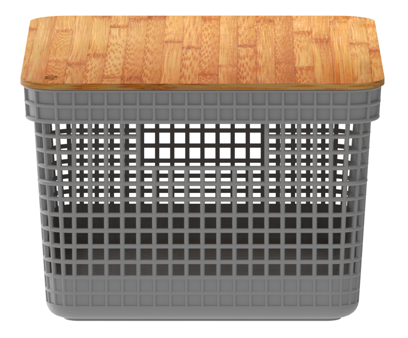 Cesto com Tampa em Bambu Grid Cinza image number 2