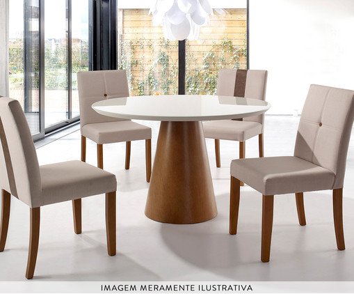 Mesa de Jantar Redonda Cannes - Off White e Imbuia - image 1