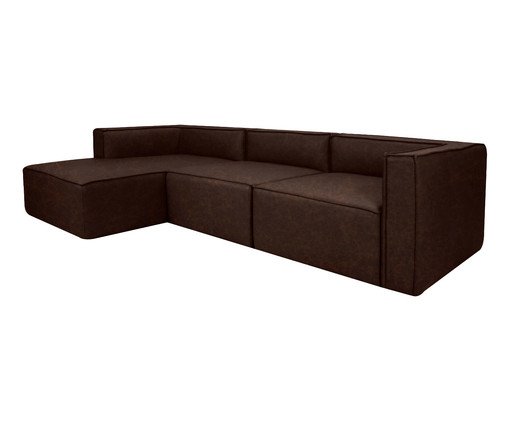 Sof&aacute; 3 M&oacute;dulos Chaise Mensa em Couro Marrom image number 2
