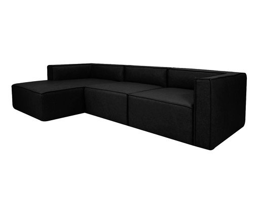 Sof&aacute; 3 M&oacute;dulos Chaise Mensa em Couro Preto image number 2