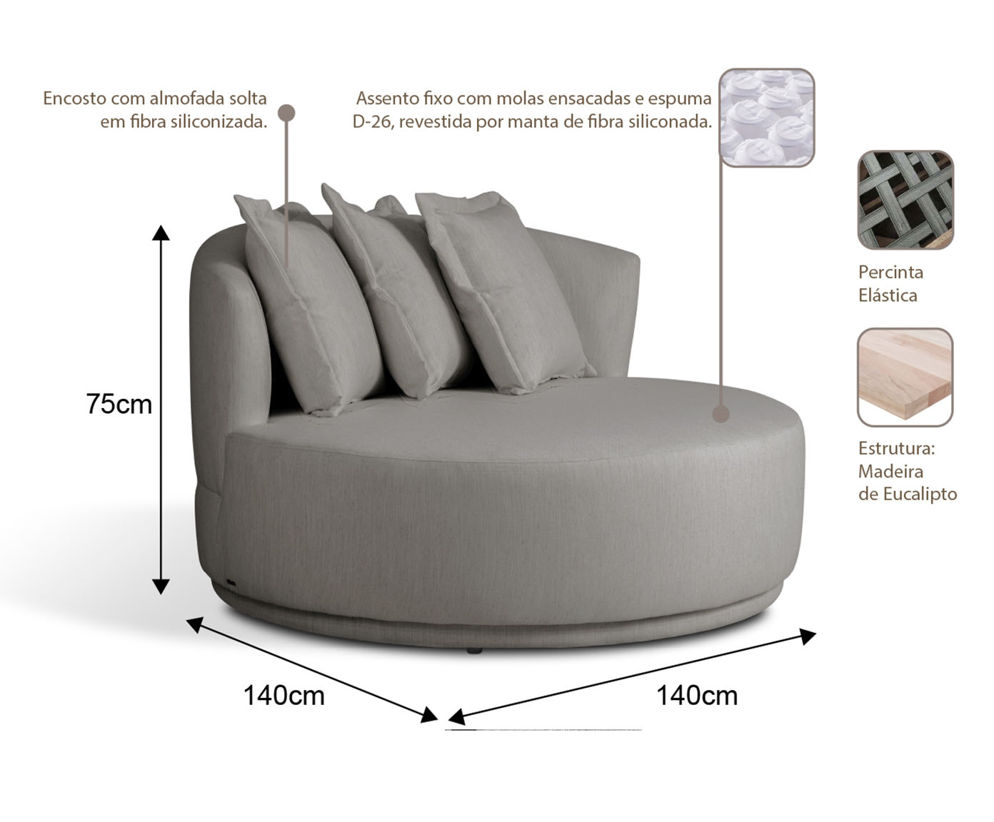 Sof&aacute; Chaiselongue Heloisa Cinza image number 4