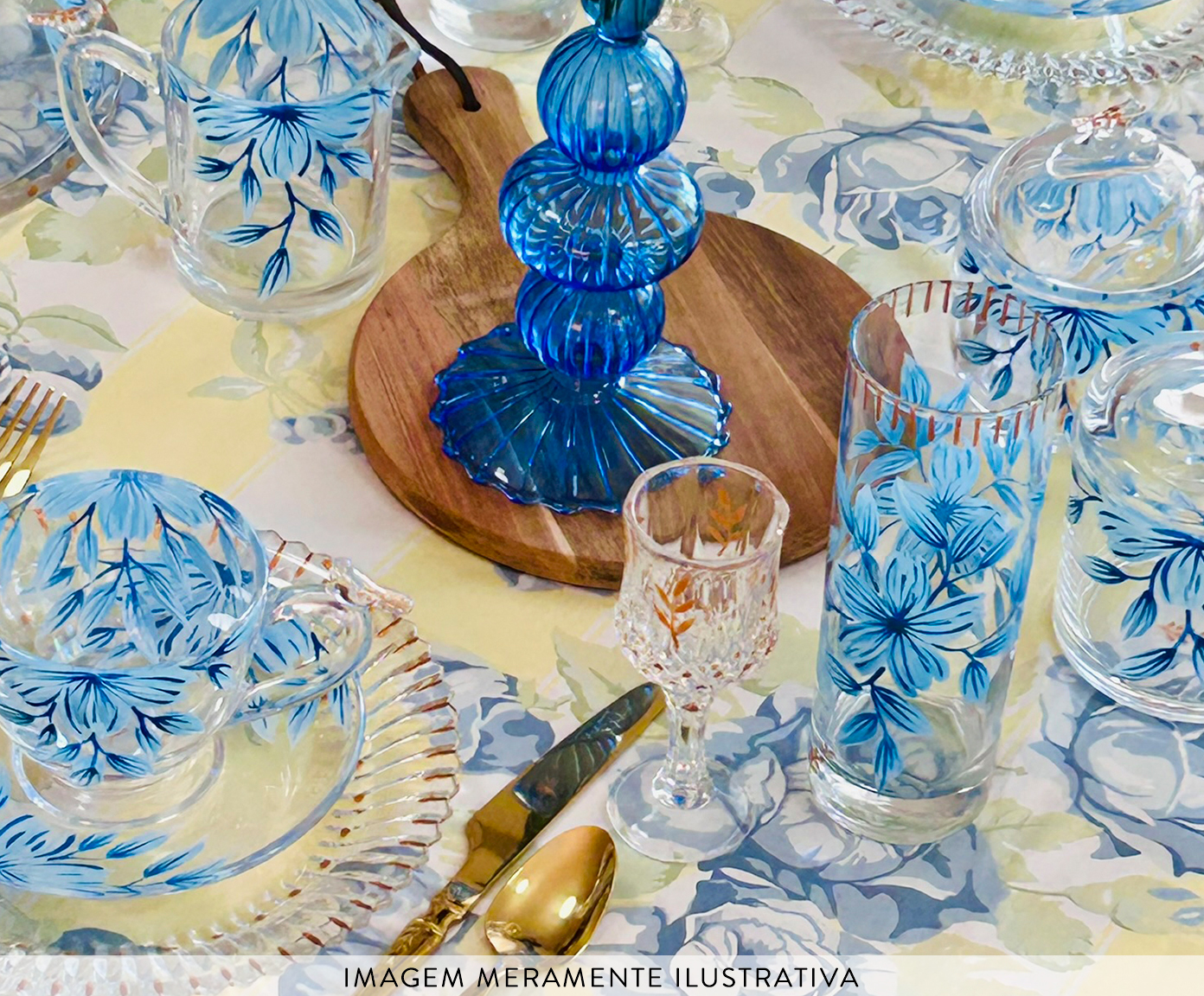 Jogo de Copos Long Drink Floral Azul image number 4