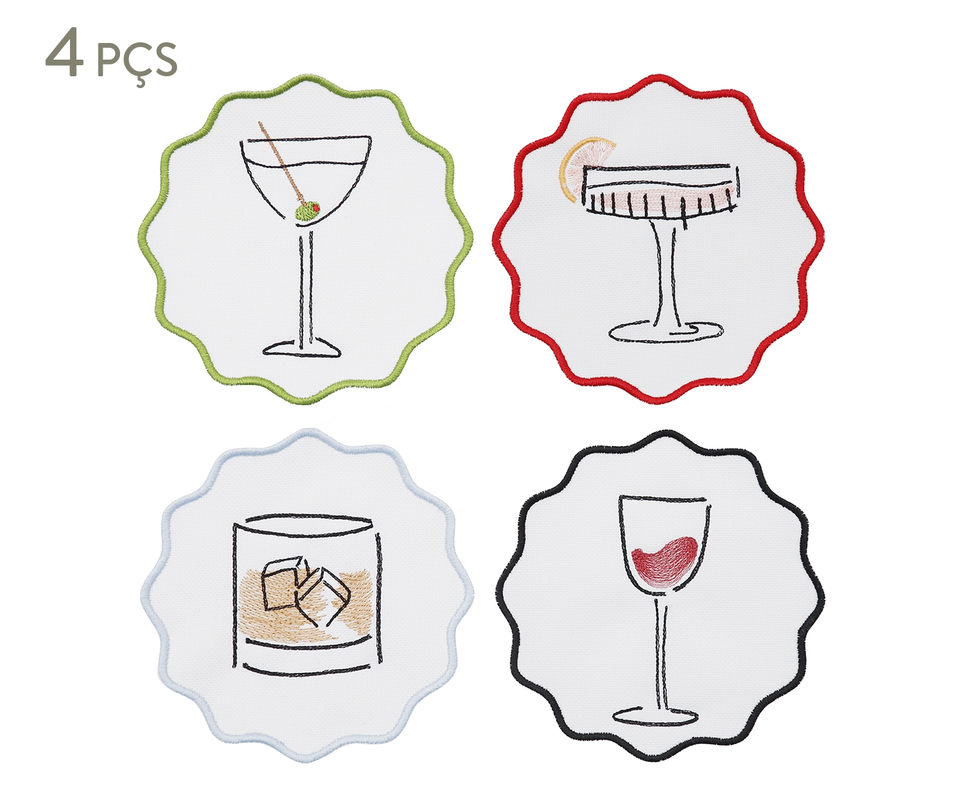 Jogo de Porta-Copos Bordados Drinks image number 0