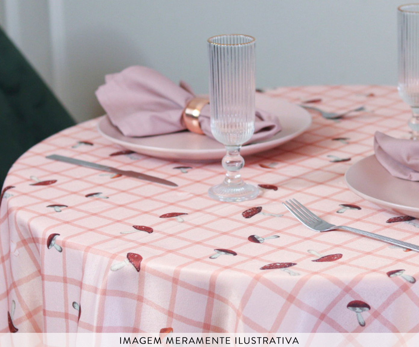 Toalha de Mesa Redonda Bosque Encantado Xadrez Ros&eacute; image number 3
