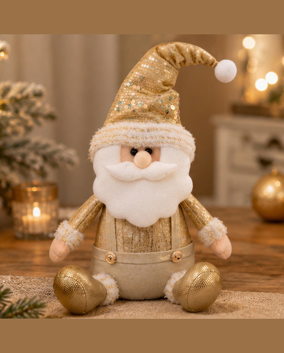 Papai Noel Decorativo Sentado Suspens&oacute;rio Dourado - image 1