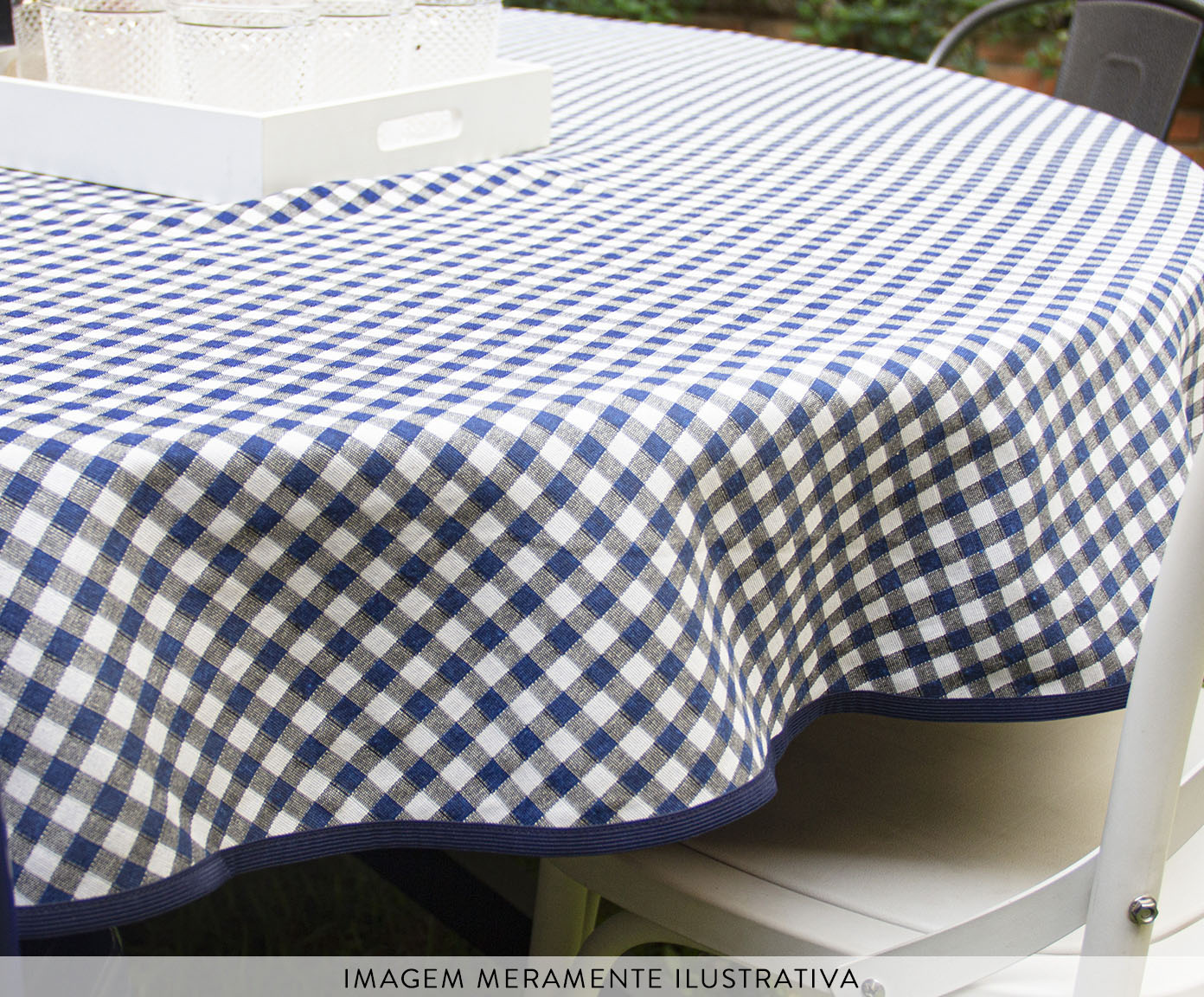 Toalha de Mesa Xadrez Azul e Branco Redonda image number 2