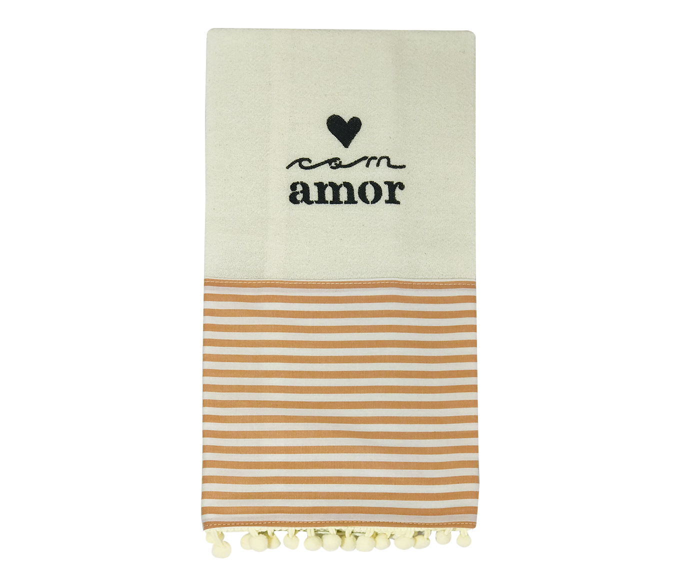 Pano de Prato Cr&uacute; com Amor Listras P&ecirc;ssego - image 0