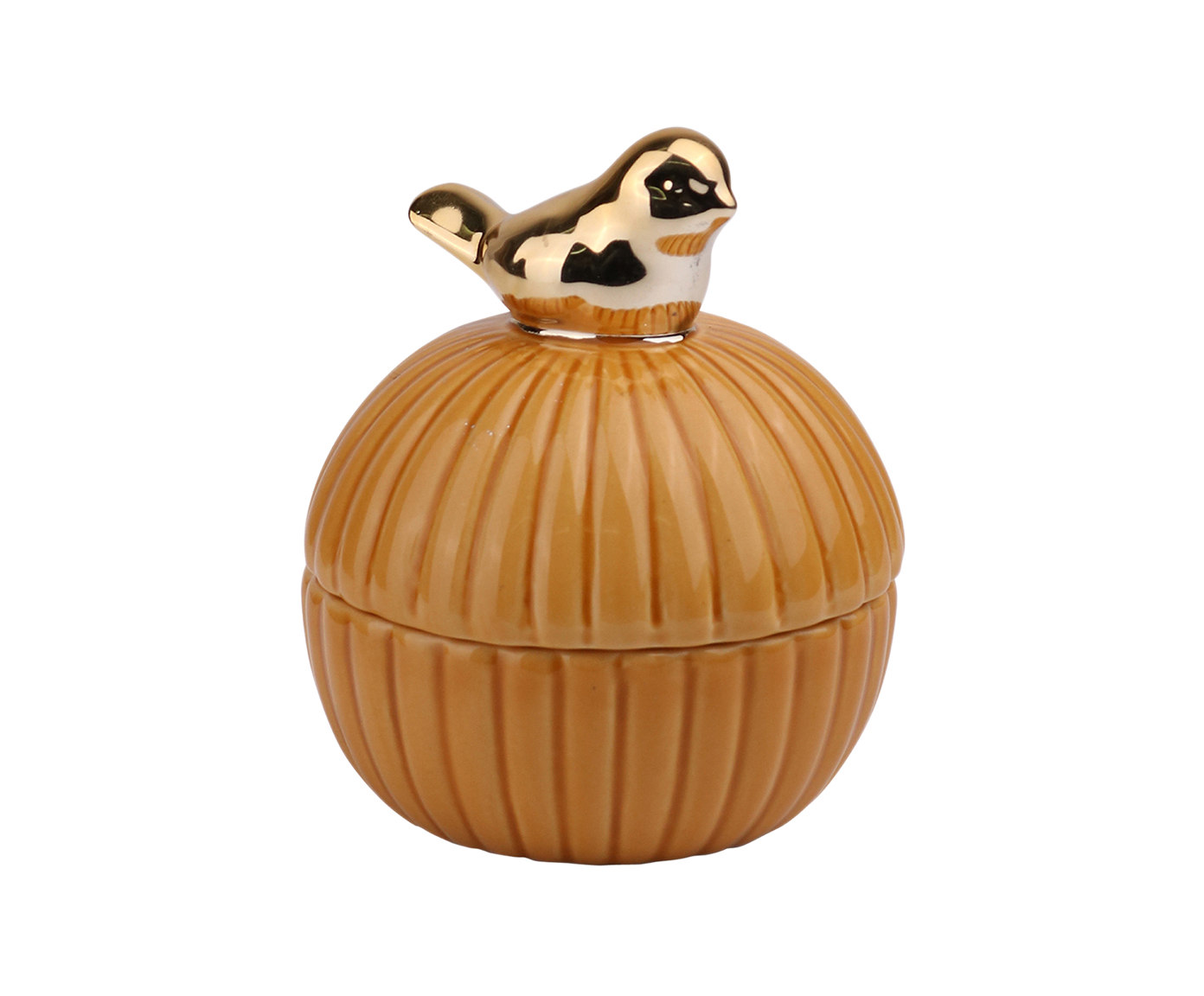 Pote Decorativo P&aacute;ssaro Bege e Dourado image number 0