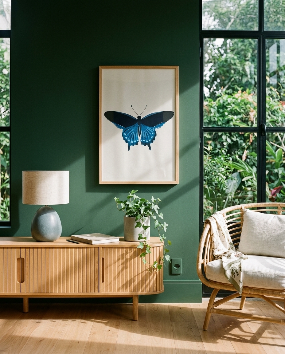Quadro Borboleta Azul com Moldura em Madeira - image 1