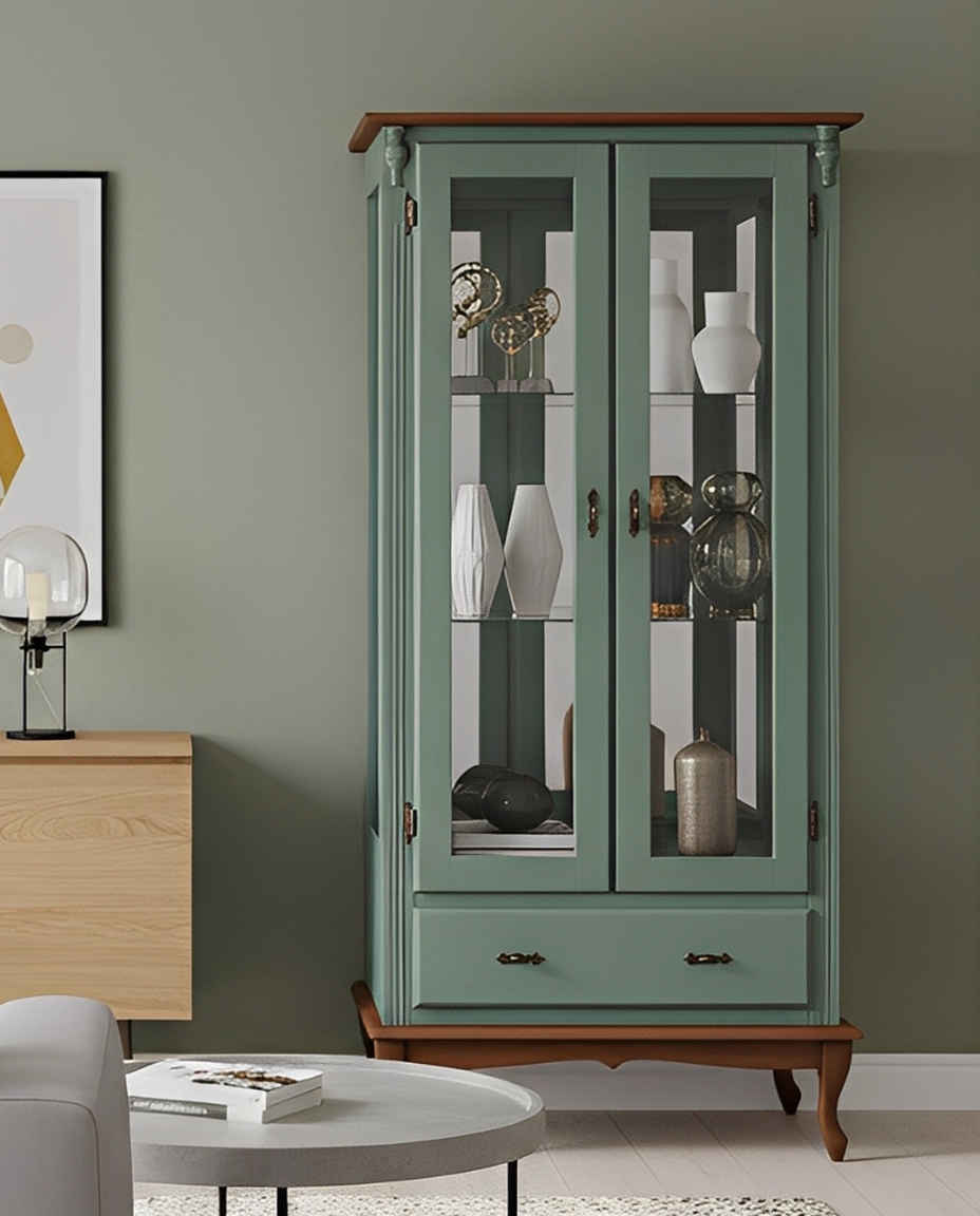 Vitrine Luiz Xv Rafaldini Verde Kalle e Imbuia Glaser - image 1