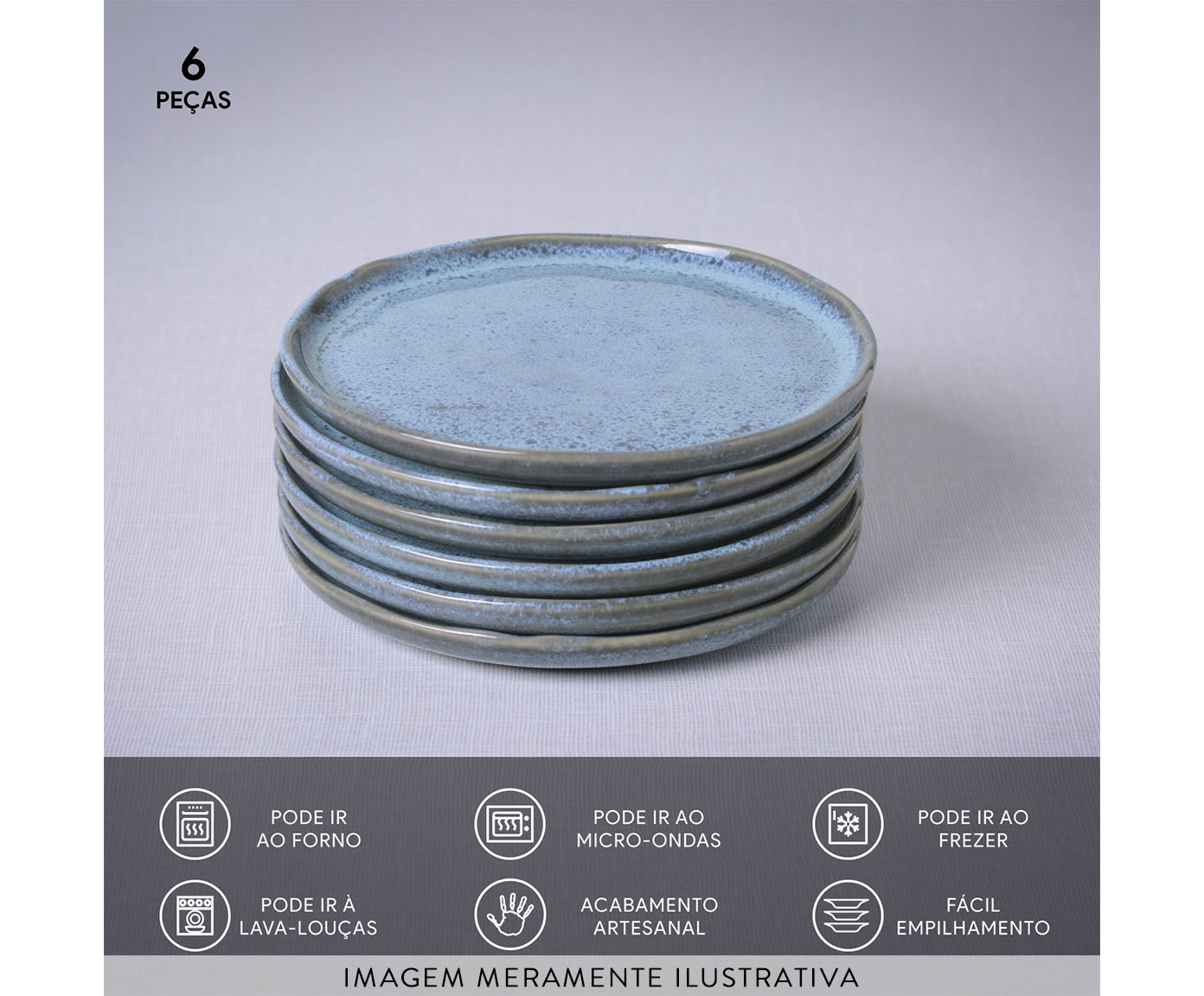 Jogo de Pratos para P&atilde;o Bio Breeze Azul Claro image number 3