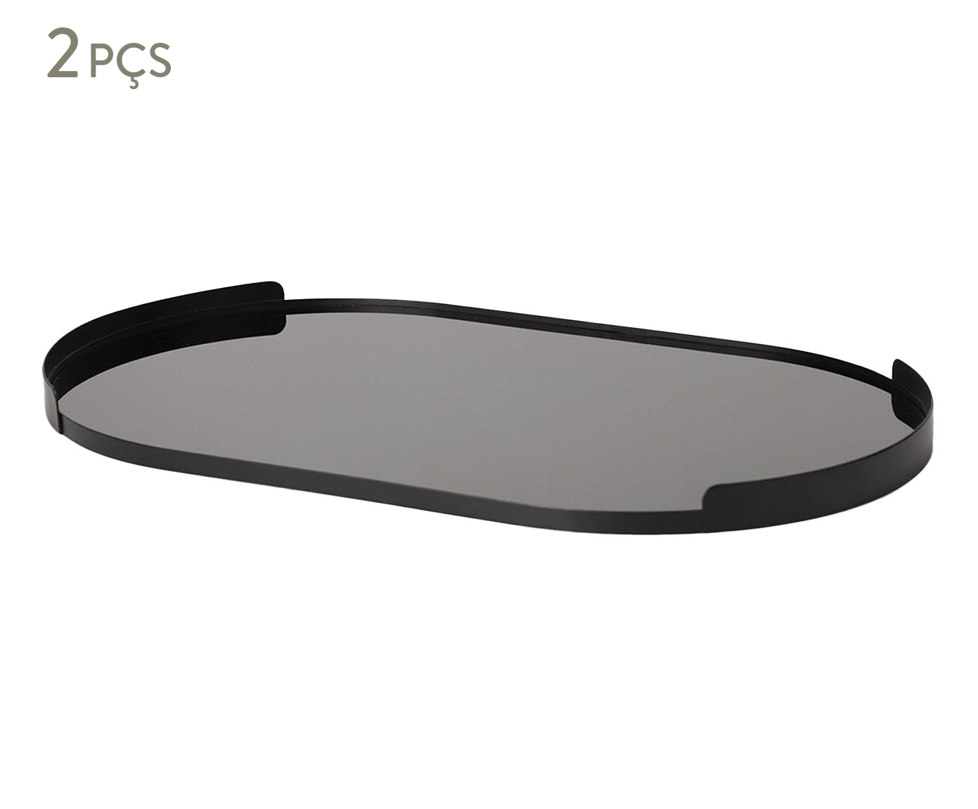 Jogo de Bandejas Decorativas em Metal com Vidro Hudson Preto image number 0