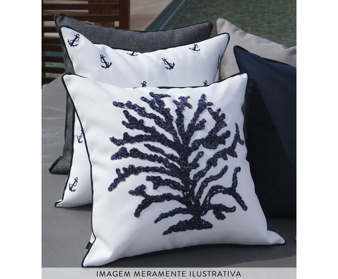 Almofada Imperme&aacute;vel Coral Azul Marinho Cole&ccedil;&atilde;o N&aacute;utica Outdoor image number 2