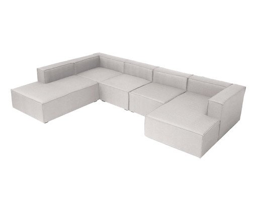 Sof&aacute; 5 M&oacute;dulos Chaise e Encosto Parcial Mensa Cinza Claro image number 3