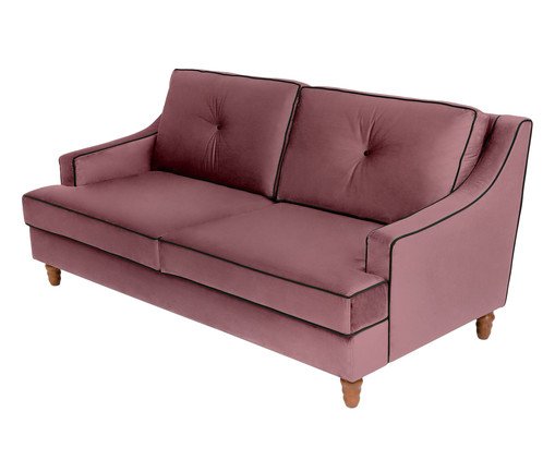 Sof&aacute; Windsor em Veludo - Rosa Ch&aacute; com Vivo Preto image number 1