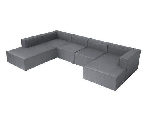 Sof&aacute; 5 M&oacute;dulos Chaise e Encosto Parcial Mensa Cinza Escuro image number 3