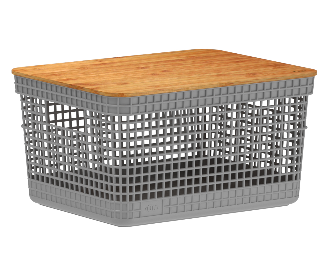 Cesto com Tampa em Bambu Grid Cinza - image 1