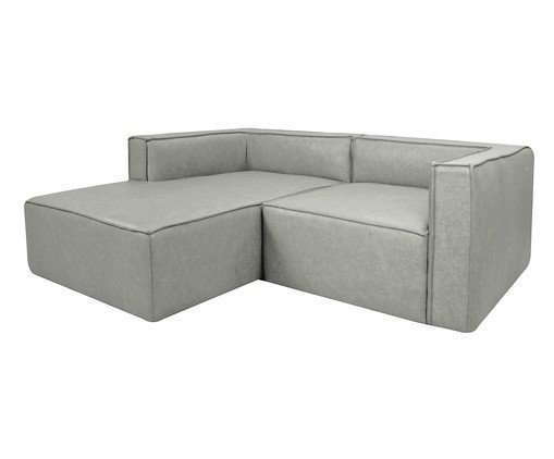 Sof&aacute; 2 M&oacute;dulos Chaise Mensa em Couro Cinza image number 2