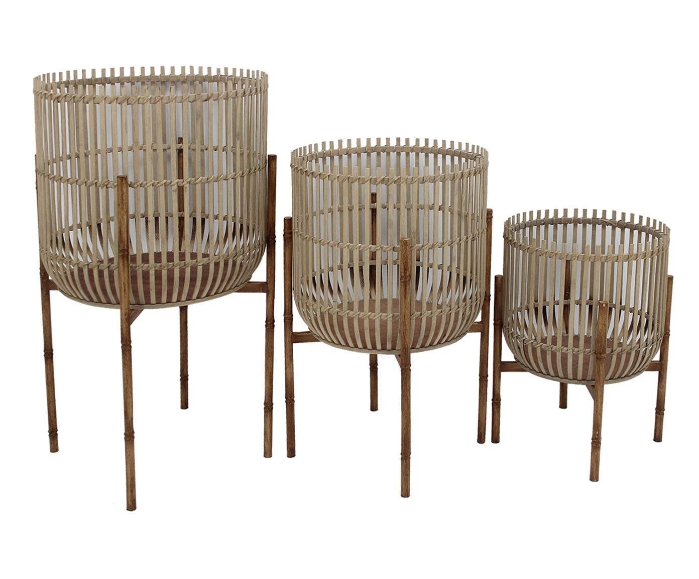 Jogo de Cachepots de Piso em Rattan Aline - Bege image number 0