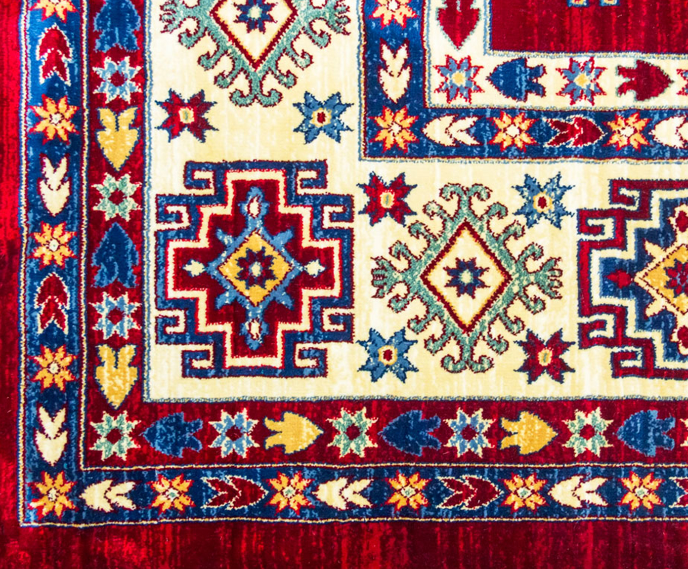 Tapete Turco Kasakh Mira - Vermelho, Creme e Azul image number 3