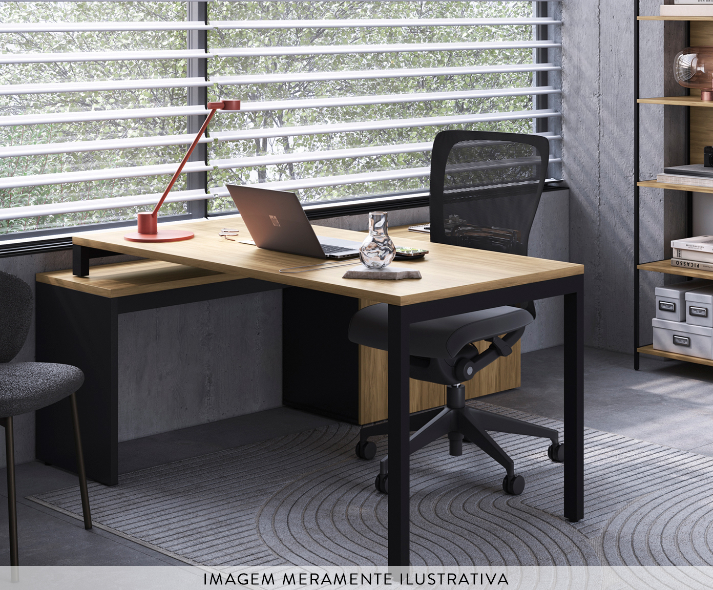 Conjunto Mesa Escrit&oacute;rio e Balc&atilde;o - Preto image number 2
