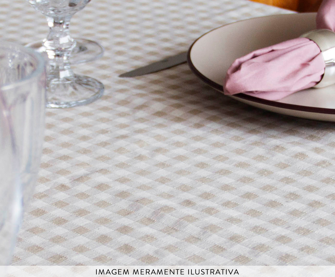 Toalha de Mesa Vichy Bege e Off White image number 4