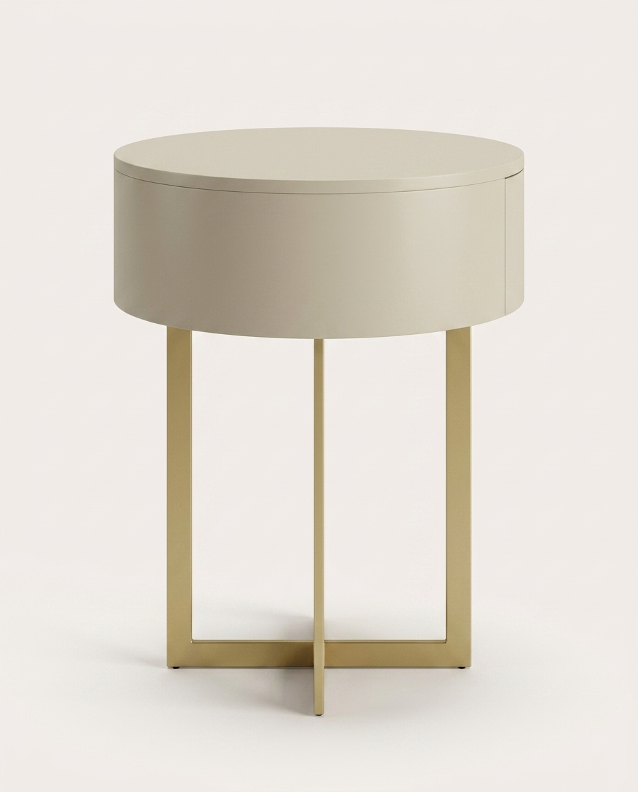 Mesa de Cabeceira Redonda Pecci Frap&ecirc; e Dourado image number 4