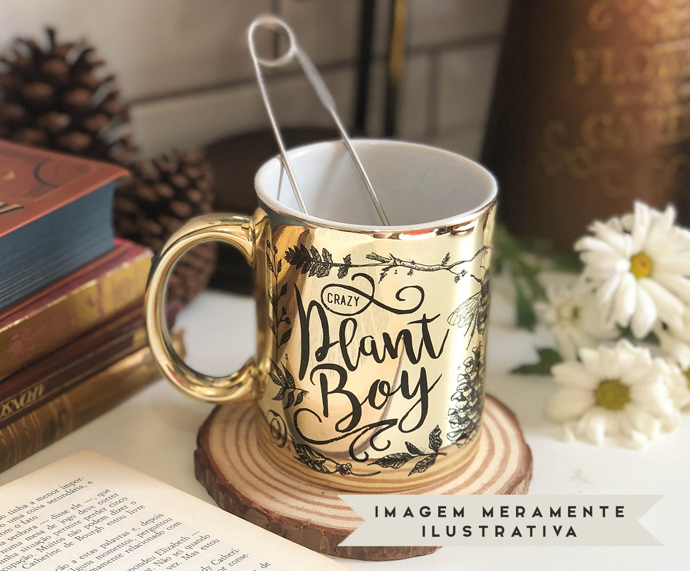 Caneca Crazy Plant Boy Dourada - image 1