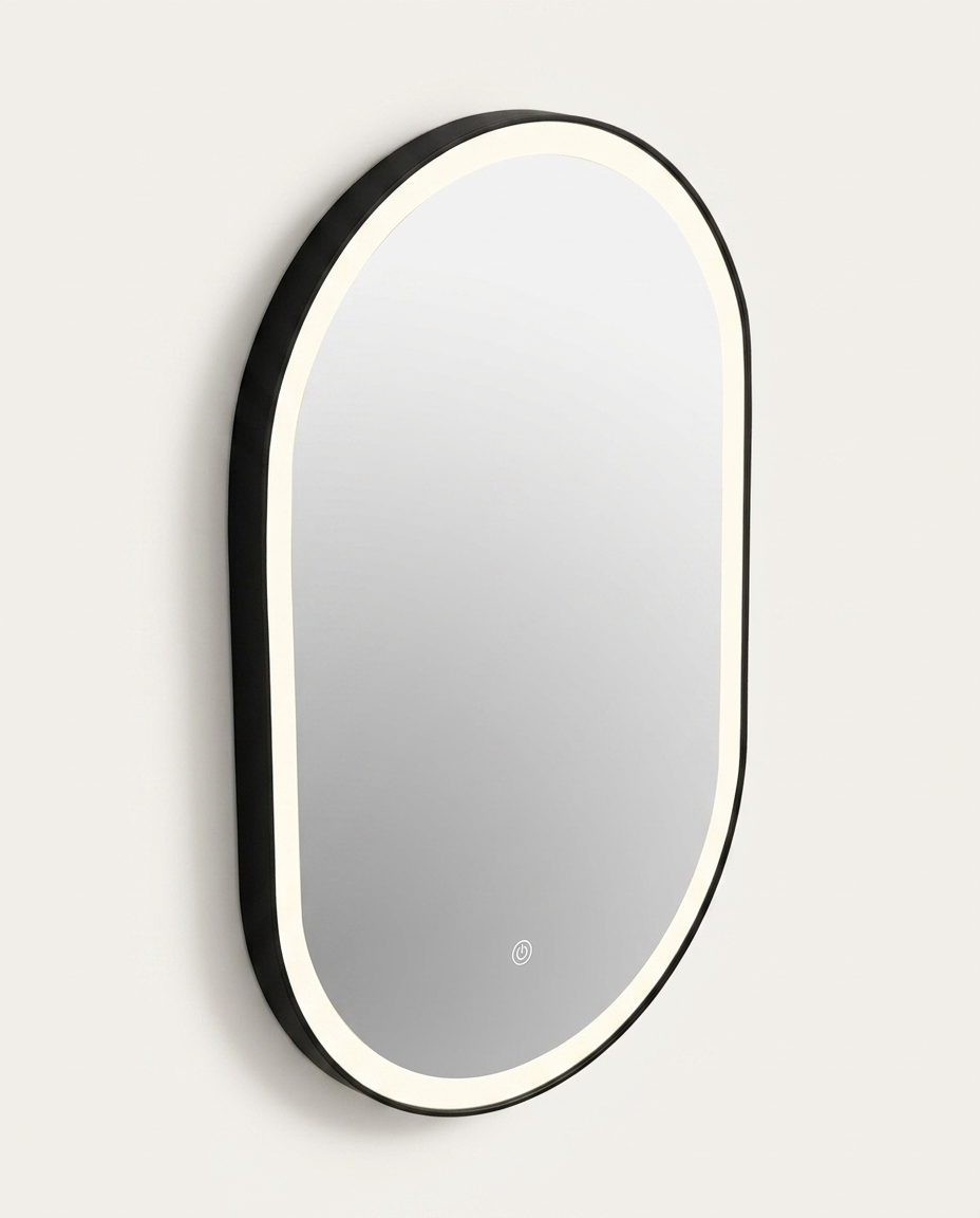 Espelho Oval Tijuca Preto com Led Frontal Branco Quente image number 2
