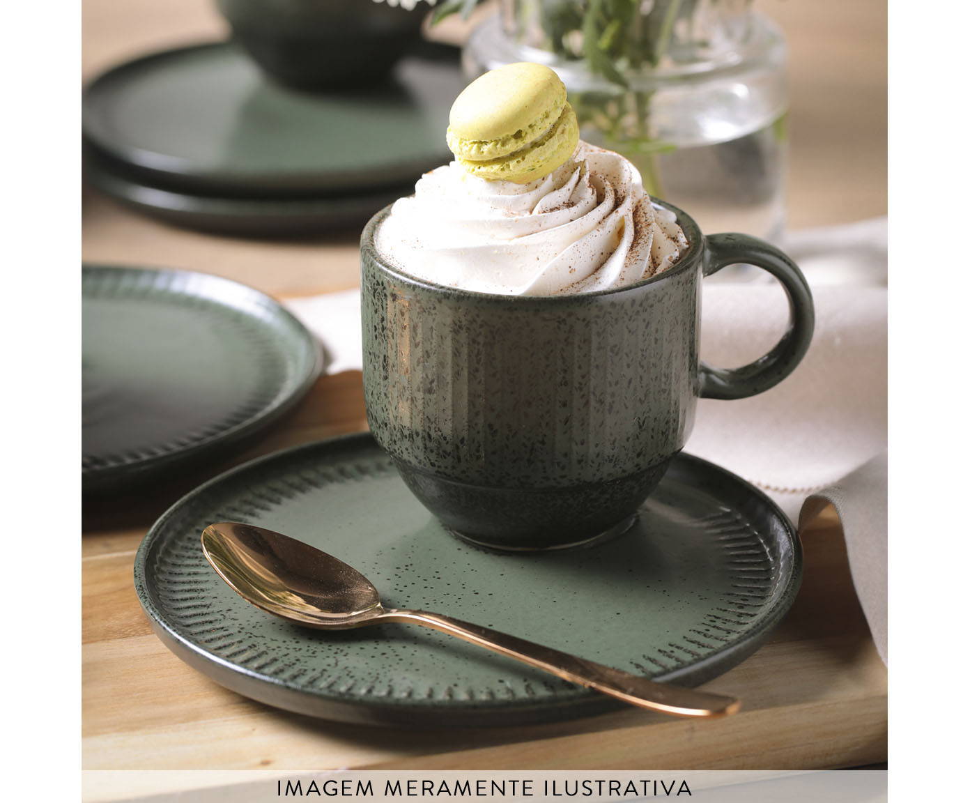 Jogo de X&iacute;caras para Ch&aacute; Empilh&aacute;vel Linhas Greenery Verde image number 2